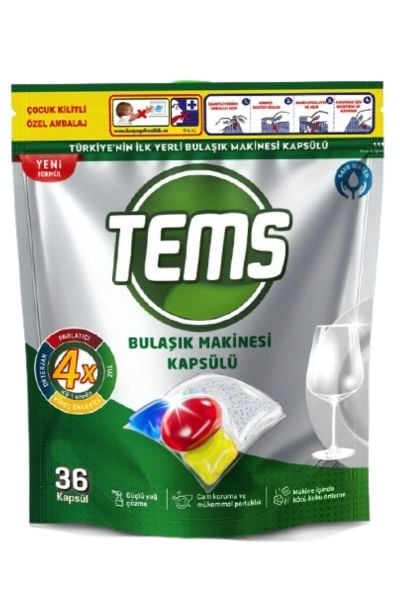 TEMS 4 Etkili Bulaşık Makinesi Kapsül Deterjanı 36'lı Yerli Ürün Anti Malodor Teknolojisi %100 Türk Malı