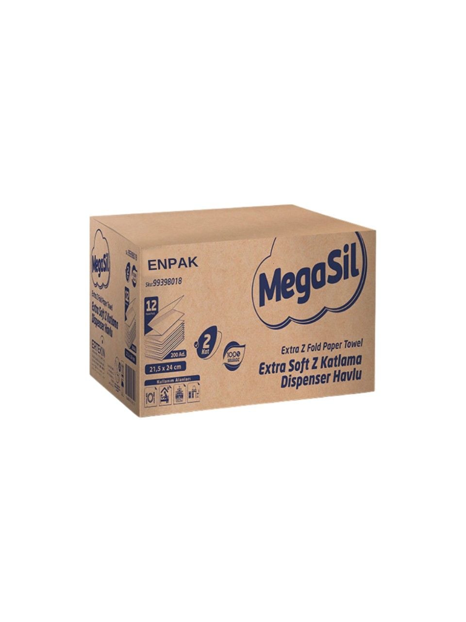 Megasil Exstra Soft 2 Katlı Z Katlama Dispenser Havlu Kağıt Peçete 200 Yaprak 21,5 x 20 cm